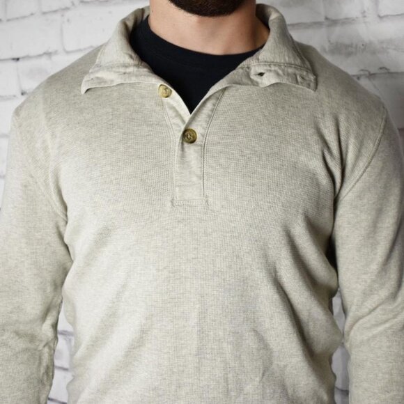 Nautica Lightweight Neutral Colorway Waffle Weave Polo Style Sweater - Picture 2 of 4